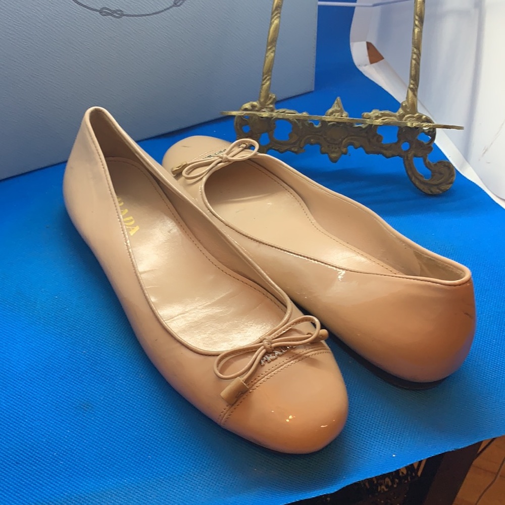🩰 - 👠 🔥 PRADA Unique Beige patent leather ballerina‎ 37 bow tie - Picture 2 of 13